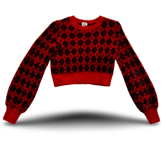 Women's Aritzia Sunday Best Argyle Kitten Cropped Pure Indigo/Crimson Si… - Picture 4 of 10